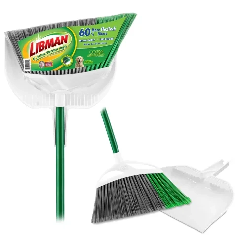 Broom and dustpan in and out of packaging