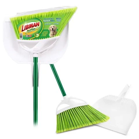Broom and dustpan in and out of packaging