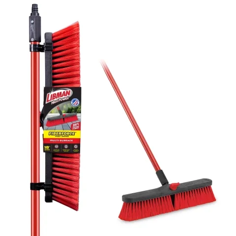 Push broom with cardboard packaging next to same broom out of packaging